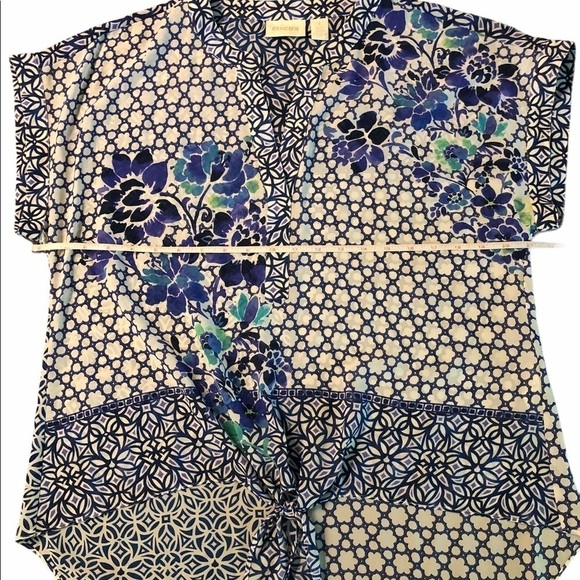 CHICOS - WOMENS BLUE FLORAL BLOUSE SIZE 1 - Picture 6 of 10